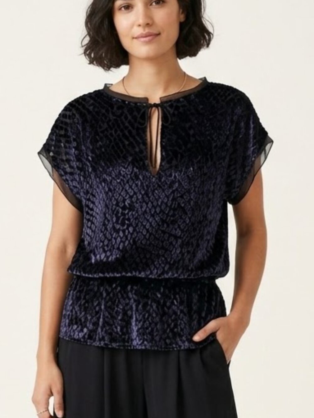 Moda International Blouse Purple Y2K Velvet Burnout Silk Whimsigoth L